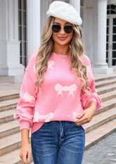 Bow Jacquard Knitted Casual Sweater